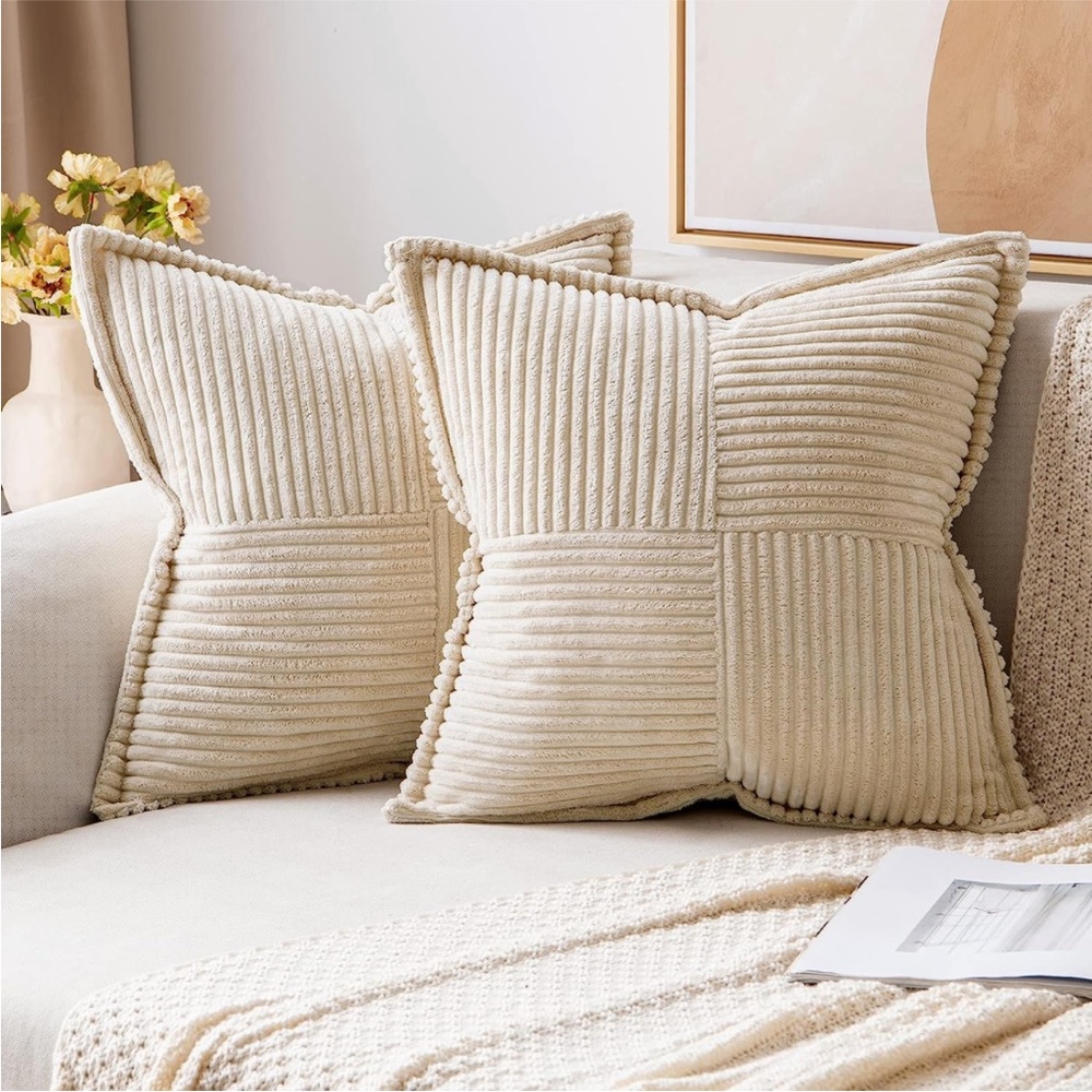Light Beige Cream Corduroy Farmhouse Pillow Cover Luxury Soft Pillow Cover Set